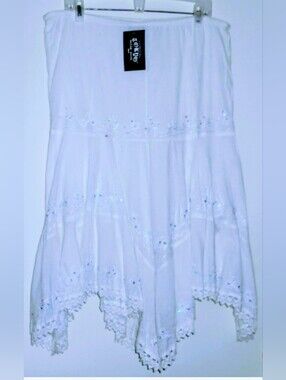 Vintage Gorgeous Sequins Lace Uneven Hem Cotton Skirt